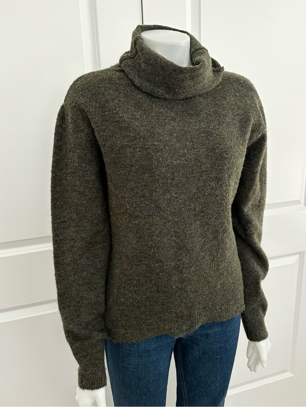 Fall Cozy Cowl-neck Turtleneck Oversized Sweater Green & Blue Marled Knit